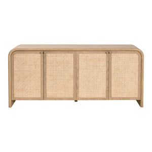 Essentials for Living Cannes Solid Oak Cane Door Media Sideboard with Brass Knobs and Soft Close Storage 5278.NAT-OAK