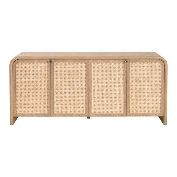 Essentials for Living Cannes Solid Oak Cane Door Media Sideboard with Brass Knobs and Soft Close Storage 5278.NAT-OAK