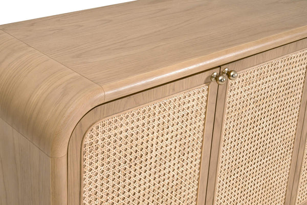 Essentials for Living Cannes Solid Oak Cane Door Media Sideboard with Brass Knobs and Soft Close Storage 5278.NAT-OAK