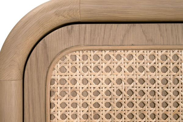 Essentials for Living Cannes Solid Oak Cane Door Media Sideboard with Brass Knobs and Soft Close Storage 5278.NAT-OAK