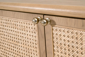 Essentials for Living Cannes Solid Oak Cane Door Media Sideboard with Brass Knobs and Soft Close Storage 5278.NAT-OAK
