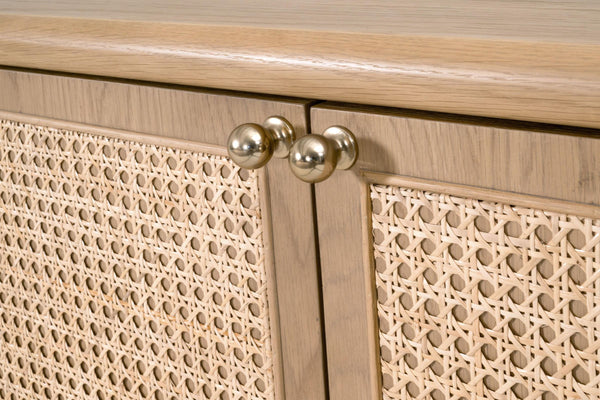 Essentials for Living Cannes Solid Oak Cane Door Media Sideboard with Brass Knobs and Soft Close Storage 5278.NAT-OAK