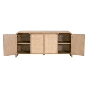 Essentials for Living Cannes Solid Oak Cane Door Media Sideboard with Brass Knobs and Soft Close Storage 5278.NAT-OAK