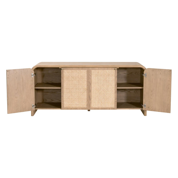 Essentials for Living Cannes Solid Oak Cane Door Media Sideboard with Brass Knobs and Soft Close Storage 5278.NAT-OAK