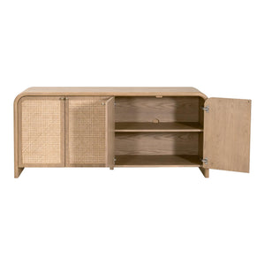 Essentials for Living Cannes Solid Oak Cane Door Media Sideboard with Brass Knobs and Soft Close Storage 5278.NAT-OAK