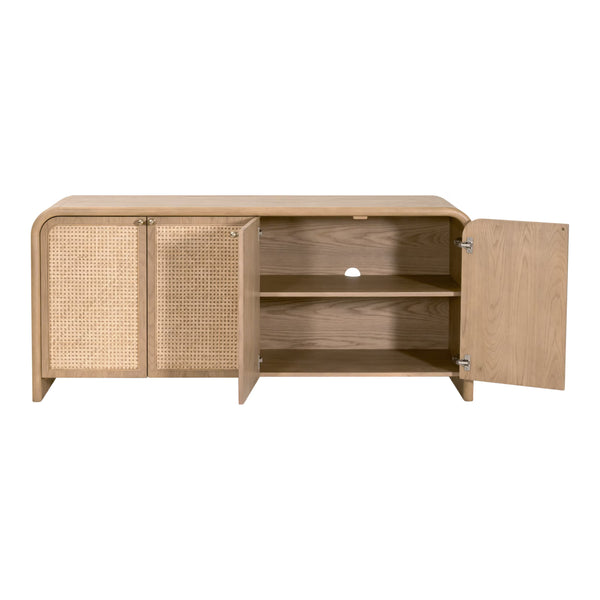 Essentials for Living Cannes Solid Oak Cane Door Media Sideboard with Brass Knobs and Soft Close Storage 5278.NAT-OAK