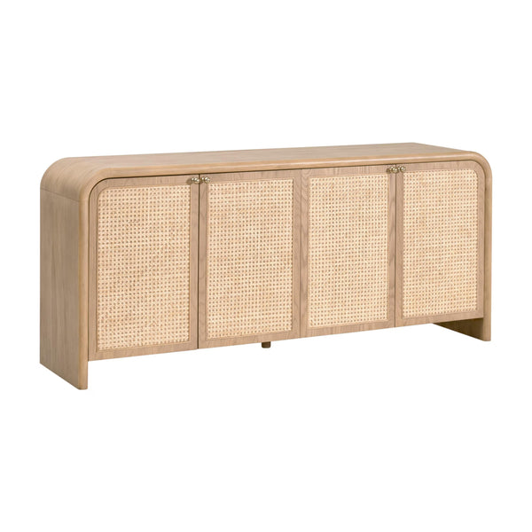 Essentials for Living Cannes Solid Oak Cane Door Media Sideboard with Brass Knobs and Soft Close Storage 5278.NAT-OAK