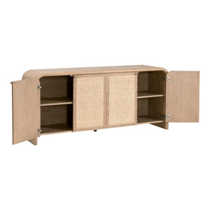 Essentials for Living Cannes Solid Oak Cane Door Media Sideboard with Brass Knobs and Soft Close Storage 5278.NAT-OAK