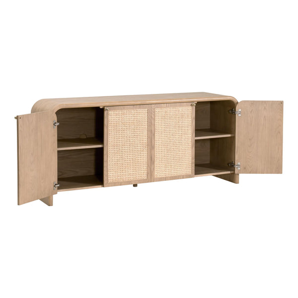 Essentials for Living Cannes Solid Oak Cane Door Media Sideboard with Brass Knobs and Soft Close Storage 5278.NAT-OAK