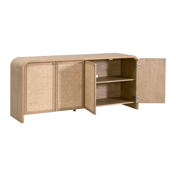 Essentials for Living Cannes Solid Oak Cane Door Media Sideboard with Brass Knobs and Soft Close Storage 5278.NAT-OAK