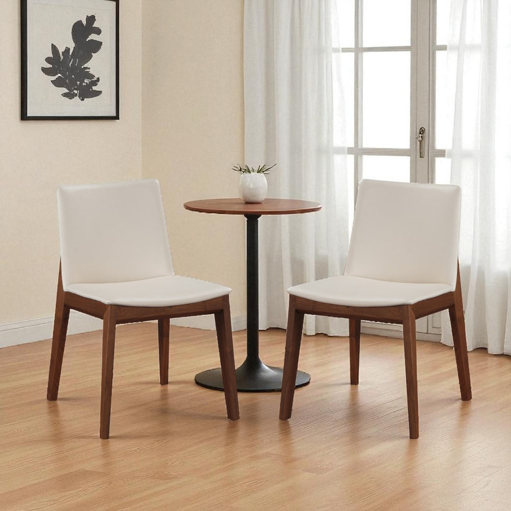 HomeRoots Set of Two Stylish Faux Leather Dining Chairs – Modern White & Brown Upholstered Accent Seating 527800