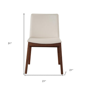 HomeRoots Set of Two Stylish Faux Leather Dining Chairs – Modern White & Brown Upholstered Accent Seating 527800