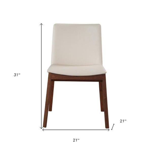 HomeRoots Set of Two Stylish Faux Leather Dining Chairs – Modern White & Brown Upholstered Accent Seating 527800