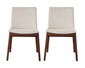 HomeRoots Set of Two Stylish Faux Leather Dining Chairs – Modern White & Brown Upholstered Accent Seating 527800