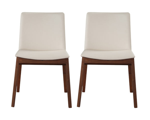 HomeRoots Set of Two Stylish Faux Leather Dining Chairs – Modern White & Brown Upholstered Accent Seating 527800