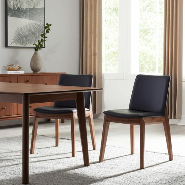 HomeRoots Set of Two Stylish Black and Walnut Mid-Century Side Chairs for Dining, Office, or Bedroom Use 527802