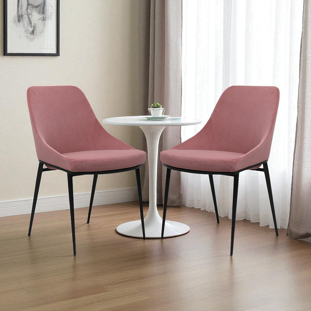 HomeRoots Set of Two Stylish Pink and Black Velvet Dining Chairs - Modern Comfort for Any Space 527807