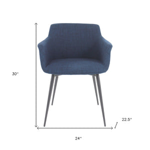 HomeRoots Set of Two Contemporary Blue and Silver Upholstered Dining Arm Chairs for Modern Elegance 527809