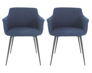 HomeRoots Set of Two Contemporary Blue and Silver Upholstered Dining Arm Chairs for Modern Elegance 527809