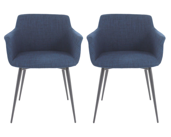 HomeRoots Set of Two Contemporary Blue and Silver Upholstered Dining Arm Chairs for Modern Elegance 527809