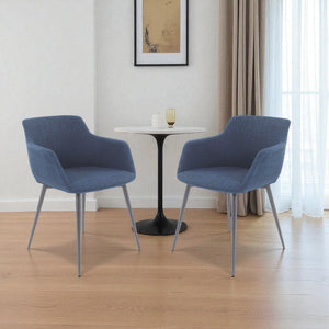 HomeRoots Set of Two Contemporary Blue and Silver Upholstered Dining Arm Chairs for Modern Elegance 527809