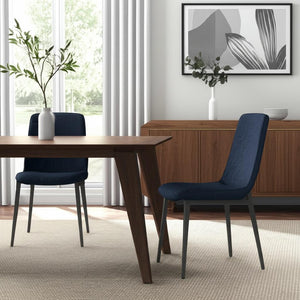 HomeRoots Set of Two Modern Blue and Black Upholstered Dining Chairs with Steel Frame for Versatile Comfort 527810