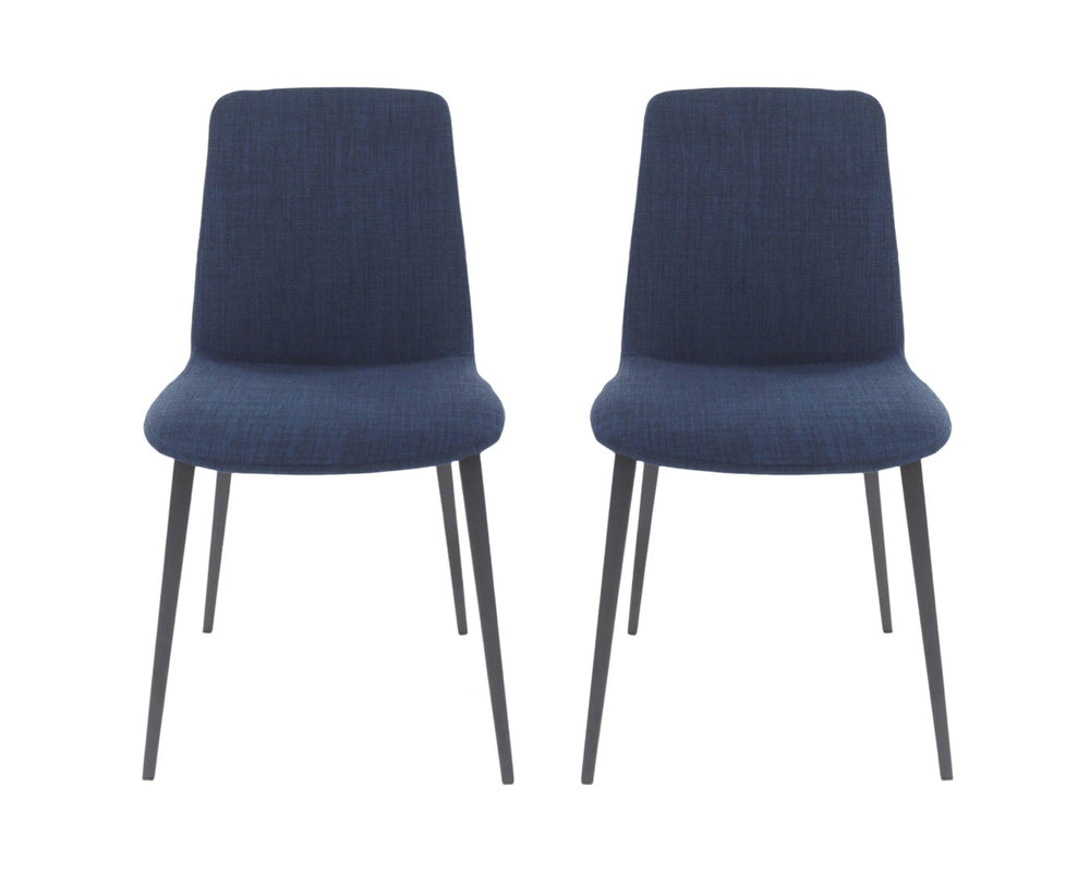 HomeRoots Set of Two Modern Blue and Black Upholstered Dining Chairs with Steel Frame for Versatile Comfort 527810