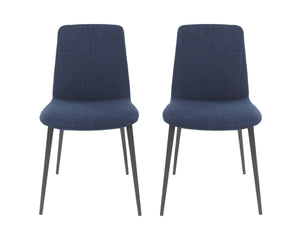 HomeRoots Set of Two Modern Blue and Black Upholstered Dining Chairs with Steel Frame for Versatile Comfort 527810