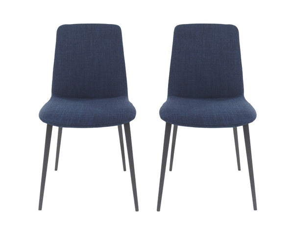 HomeRoots Set of Two Modern Blue and Black Upholstered Dining Chairs with Steel Frame for Versatile Comfort 527810