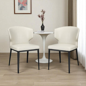 HomeRoots Set of Two Elegant Beige and Black Wing Back Dining Chairs - Upholstered Faux Leather Comfort 527813