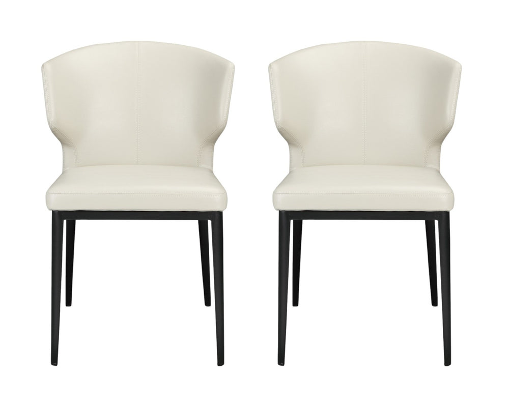 HomeRoots Set of Two Elegant Beige and Black Wing Back Dining Chairs - Upholstered Faux Leather Comfort 527813