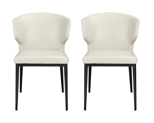 HomeRoots Set of Two Elegant Beige and Black Wing Back Dining Chairs - Upholstered Faux Leather Comfort 527813