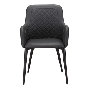 HomeRoots Set of Two Stylish Tufted Black Faux Leather Dining Arm Chairs for Modern Elegance and Comfort 527815