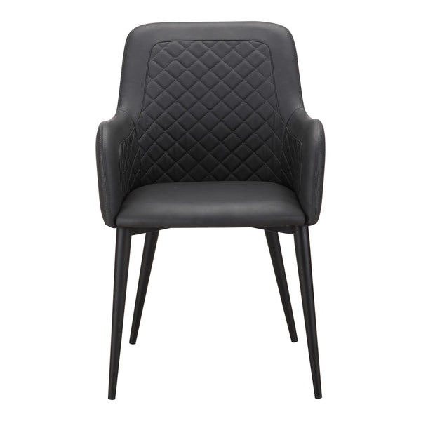 HomeRoots Set of Two Stylish Tufted Black Faux Leather Dining Arm Chairs for Modern Elegance and Comfort 527815