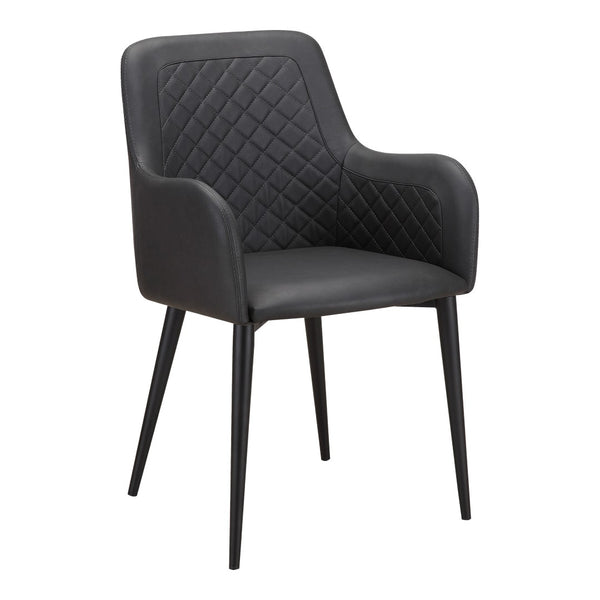 HomeRoots Set of Two Stylish Tufted Black Faux Leather Dining Arm Chairs for Modern Elegance and Comfort 527815