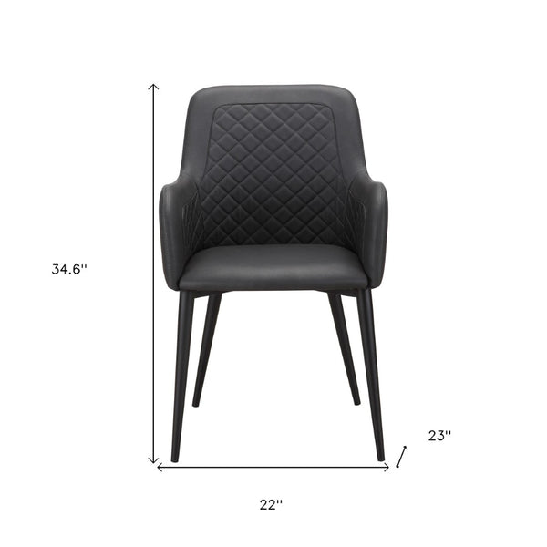 HomeRoots Set of Two Stylish Tufted Black Faux Leather Dining Arm Chairs for Modern Elegance and Comfort 527815