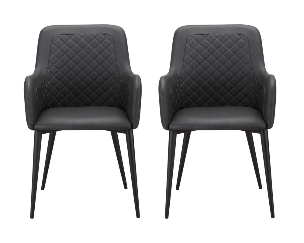 HomeRoots Set of Two Stylish Tufted Black Faux Leather Dining Arm Chairs for Modern Elegance and Comfort 527815