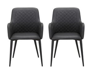 HomeRoots Set of Two Stylish Tufted Black Faux Leather Dining Arm Chairs for Modern Elegance and Comfort 527815
