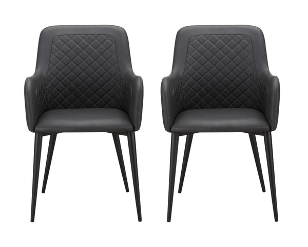 HomeRoots Set of Two Stylish Tufted Black Faux Leather Dining Arm Chairs for Modern Elegance and Comfort 527815