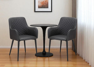 HomeRoots Set of Two Stylish Tufted Black Faux Leather Dining Arm Chairs for Modern Elegance and Comfort 527815