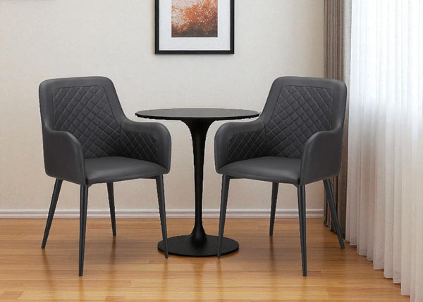 HomeRoots Set of Two Stylish Tufted Black Faux Leather Dining Arm Chairs for Modern Elegance and Comfort 527815
