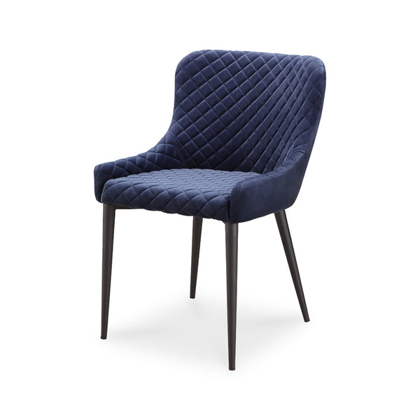 HomeRoots Tufted Dark Blue Velvet Side Chair - Elegant Armless Design with Black Accents for Dining & Accent Use 527816