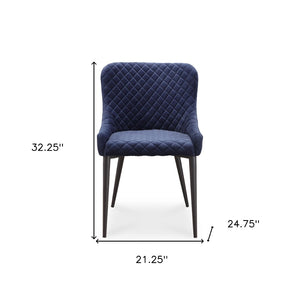 HomeRoots Tufted Dark Blue Velvet Side Chair - Elegant Armless Design with Black Accents for Dining & Accent Use 527816