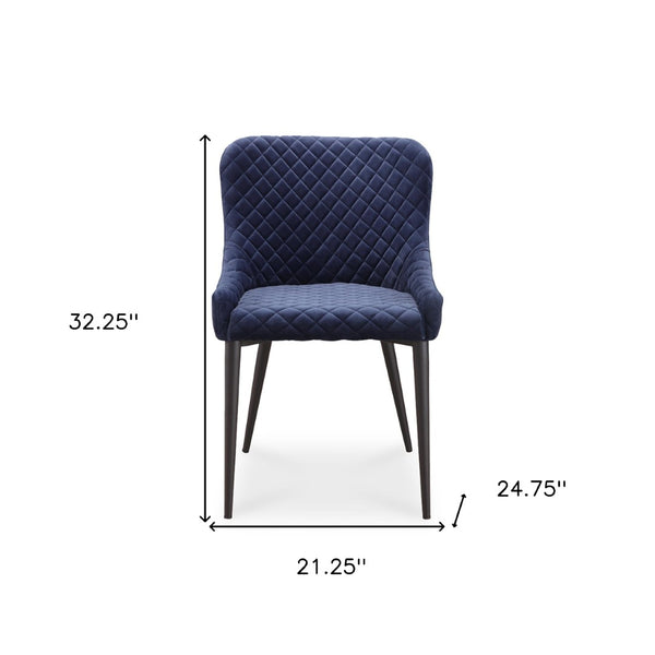 HomeRoots Tufted Dark Blue Velvet Side Chair - Elegant Armless Design with Black Accents for Dining & Accent Use 527816