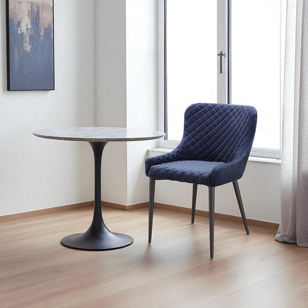 HomeRoots Tufted Dark Blue Velvet Side Chair - Elegant Armless Design with Black Accents for Dining & Accent Use 527816
