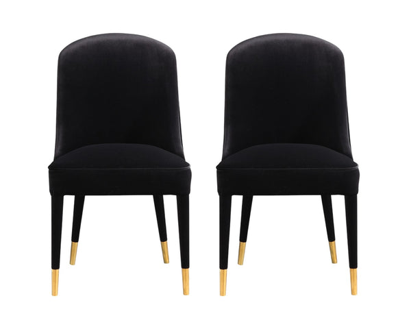 HomeRoots Set of Two Elegant Black Velvet Dining Chairs - Modern Comfort for Any Room, Armless Design 527817