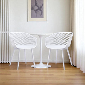HomeRoots Set of Two White Heavy-Duty Plastic Dining Arm Chairs for Stylish Comfort and Versatile Use 527818