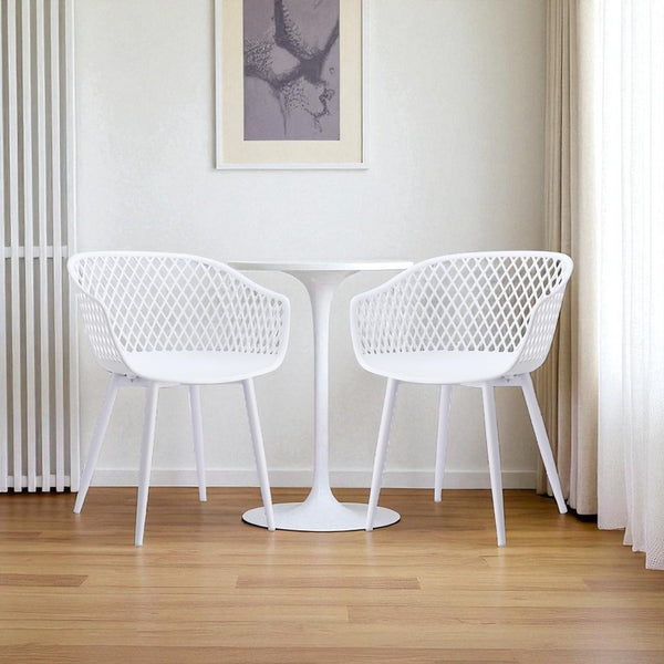 HomeRoots Set of Two White Heavy-Duty Plastic Dining Arm Chairs for Stylish Comfort and Versatile Use 527818