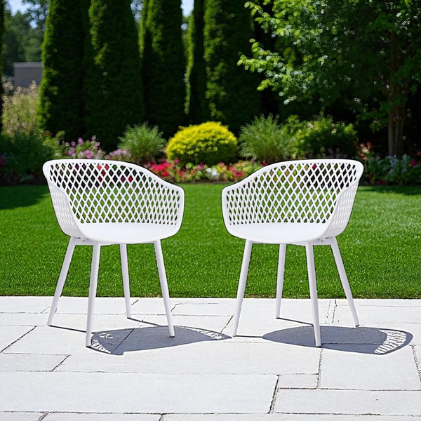 HomeRoots Set of Two White Heavy-Duty Plastic Dining Arm Chairs for Stylish Comfort and Versatile Use 527818