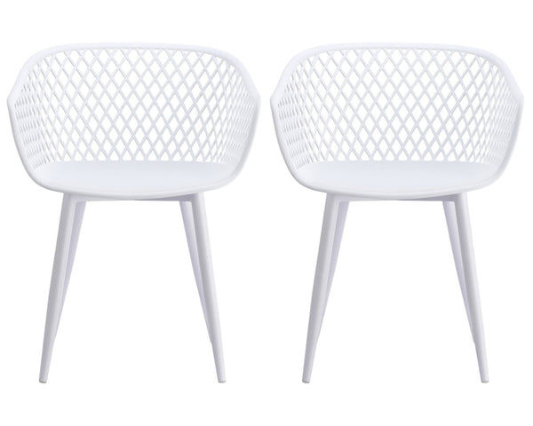 HomeRoots Set of Two White Heavy-Duty Plastic Dining Arm Chairs for Stylish Comfort and Versatile Use 527818